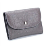 Short Mini Slim Top-grain Leather Wallet Card Bag Zip Coin Pocket(Gray)