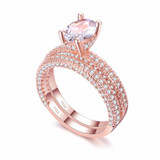 Double Row For Women Fashion Cubic Zirconia Wedding Engagement ring, Ring Size:6(Round Rose Gold)