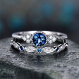 2 PCS/Set Women Fashion Zircon Gemstone Ring 6(Blue)