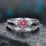 2 PCS/Set Women Fashion Zircon Gemstone Ring 6(Pink)