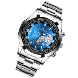 FNGEEN S001 Men Waterproof Watch Calendar Watch(White Steel Blue Surface)