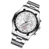 FNGEEN S001 Men Waterproof Watch Calendar Watch(White Steel White Surface)