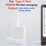 GAN 65W PD45W Dual Type-C / QC3.0 USB  Multi Compatible Charger + 2m USB-C to USB-C Data Cable EU + UK + AU + US Plug White