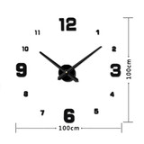 Bedroom Home Decoration Mirrored Number Frameless Large 3D DIY Wall Sticker Mute Clock, Size: 100*100cm(Black)