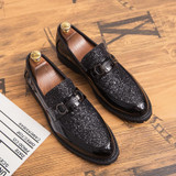 Men Fashion Thick Bottom Pointed Formal Business Leather Shoes, Shoe Size:41(Black)
