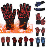 1pair High Temperature Resistant Silicone BBQ Gloves  Anti-Scalding Gloves(Big  Flame Black)