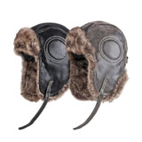Autumn Winter Imitation Leather Outdoor Ride Hat Ear Protection Pilot Hat, Size: XL About 58-60cm(Black)