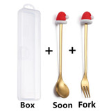2pcs /Pack Christmas Dessert Fork And Spoon Set Portable Cute Cartoon Tableware, Style: Christmas Snowman Silver