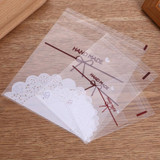100pcs /Pack 10x10cm White Lace Bow Biscuit Self-Adhesive Bags Baking Packaging