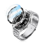 For Samsung Galaxy Watch6 Classic 43mm R950 Electroplate PC Case + Tempered Film + Watch Bezel Ring Set(Blue+Gold)