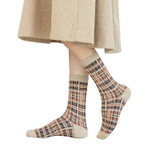 1pair Women Autumn and Winter Socks Brown Color Thick Retro Mid-calf Socks, Style: Small Square