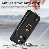 For OPPO Reno9 Cross Leather Ring Vertical Zipper Wallet Back Phone Case(Black)