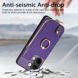 For OPPO Reno9 Cross Leather Ring Vertical Zipper Wallet Back Phone Case(Purple)