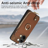 For OPPO Reno9 Cross Leather Ring Vertical Zipper Wallet Back Phone Case(Brown)