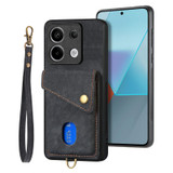 For Xiaomi Redmi Note 13 Pro Retro Card Wallet Fold Leather Phone Case with Strap(Black)