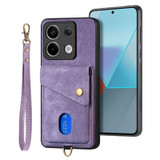 For Xiaomi Redmi Note 13 Pro Retro Card Wallet Fold Leather Phone Case with Strap(Purple)