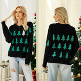 Women Pullover Jacquard Christmas Tree Knitwear Long Sleeve Knit Sweater, Size: M(Black)
