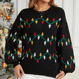 Women Christmas Sweater Sweet Loose Pullover Knit Sweater, Size: L(Black)