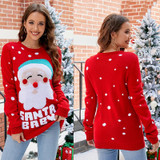 Women Santa Pullover Sweater Alphabet Embroidered Knit Sweater, Size: M(Red)