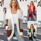 Women Casual Mid-Length Hooded Knit Cardigan Jacket, Size: S(Orange Red)