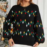 Women Christmas Sweater Sweet Loose Pullover Knit Sweater, Size: S(Black)