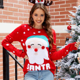 Women Santa Pullover Sweater Alphabet Embroidered Knit Sweater, Size: XXL(Red)