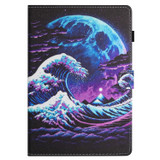 For Samsung Galaxy Tab S6 Lite Colored Drawing Stitching Leather Tablet Smart Case(Sea Wave)