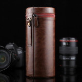 Extra Large Lens Case Zippered PU Leather Pouch Box for DSLR Camera Lens, Size: 24.5*10.5*10.5cm(Coffee)