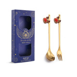 2pcs /Pack Christmas Mixing Spoon Fruit Fork With Pendant Flatware, Style: Elk (Blue Box)