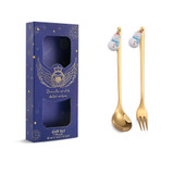 2pcs /Pack Christmas Mixing Spoon Fruit Fork With Pendant Flatware, Style: Snowman (Blue Box)