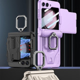 For Samsung Galaxy Z Flip5 GKK Integrated Sliding Camshield Magnetic Armor Flip Phone Case with Ring Holder(Purple)