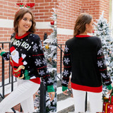Women Santa Sweater Sweet Embroidery Pullover Knit Sweater, Size: L(Black)