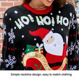 Women Santa Sweater Sweet Embroidery Pullover Knit Sweater, Size: L(Black)