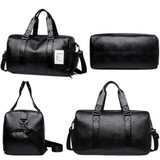 PU Leather Travel Fitness Bag Yoga Sport Training Bag with Shoe Compartment(Black)