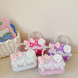 Girls Princess Pearl Handbag Children Single Shoulder Crossbody Bag(Flower Pink)