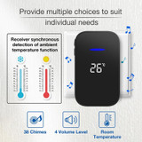 C302B One to One Home Wireless Doorbell Temperature Digital Display Remote Control Elderly Pager, US Plug(Black)