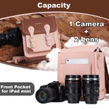 Cwatcun D81 Retro Camera Crossbody Bag Vintage PU Leather Waterproof Camera Handbag(Brown Pink)