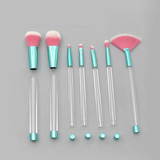 7-In-1  Crystal Makeup Brush Set With Empty Handle Cosmetics Sand Brushes(NO.1 Green+Rose Red)