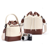 Cwatcun D100 Canvas PU Waterproof Bundle Drawstring Lens Bag Crossbody Camera Bag, Size:20 x 11 x 26cm(Beige)