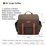 Cwatcun N1 Retro Multifunctional Canvas Waterproof Digital Camera Photography Bag, Size:29 x 14.5 x 22cm Coffee