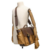 Outdoor Shoulder Crossbody Bag Leather Waxed Canvas Casual Bag(S11 Khaki)