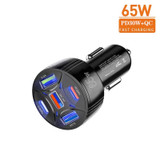 TE-P50 65W PD30W Type-C x 2 + USB x 3 Multi Port Car Charger with 1m Type-C to Type-C Data Cable(Black)
