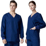 Men Scrub Pet Dental Work Clothes Long-sleeved Top + Pants Set, Size: XXXL(Peacock Blue)