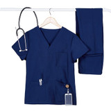 Women Grooming Pet Dental Work Clothes Short-Sleeved Top + Pants Set, Size: XXXL(Tibetan Blue)