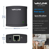WAVLINK NU72P11 100Mbps Network Print Server USB 2.0 Network Printer Power Adapter(EU Plug)