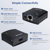 WAVLINK NU72P11 100Mbps Network Print Server USB 2.0 Network Printer Power Adapter(UK Plug)