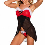 Women Mesh Perspective Suspender Christmas Sexy Lingerie Uniform Temptation Set, Size: Free Size(Red)