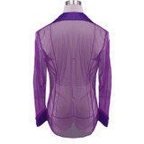 See-through Mesh Cardigan Shirt Pajamas Sexy Underwear For Women, Size: L(Purple)