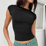 Women Sexy Backless Top Comfortable Breathable Slim Fit T-Shirt, Size: M(ESSO028 Black)