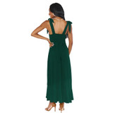 Women Elegant Slit Dress Commuting Sleeveless Knot Suspender Dress, Size: L(Dark Green)